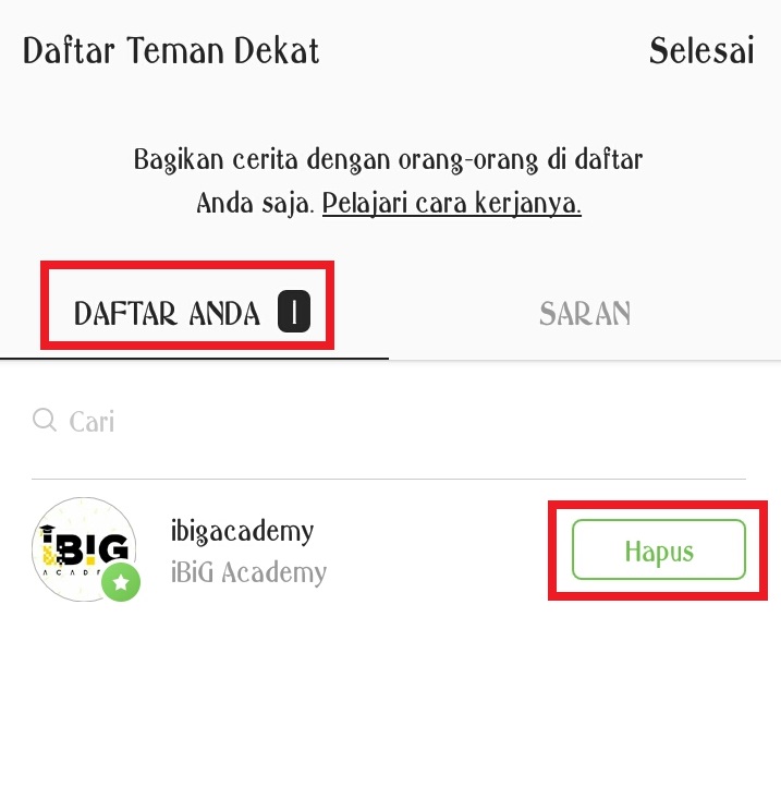 membuat daftar close friends