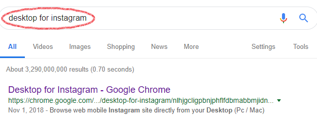 gunakan keyword desktop for instagram
